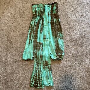 Green and Brown Tie-Dye Strapless Dress
